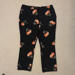 Kenar Black Polka Dot Ankle Pants with Orange Floral Print